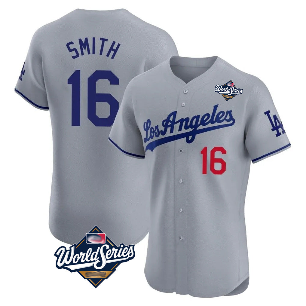 Pouc LA.Dodgers #16 Will Smith Player Gray World Series Limited Elite Home Stitched Jerseys