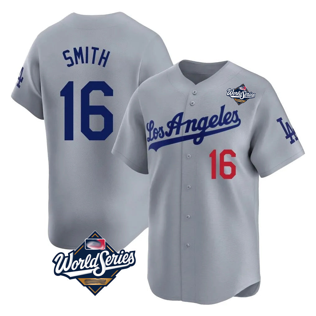 Pouc LA.Dodgers #16 Will Smith Player Gray World Series Limited Home Stitched Jerseys