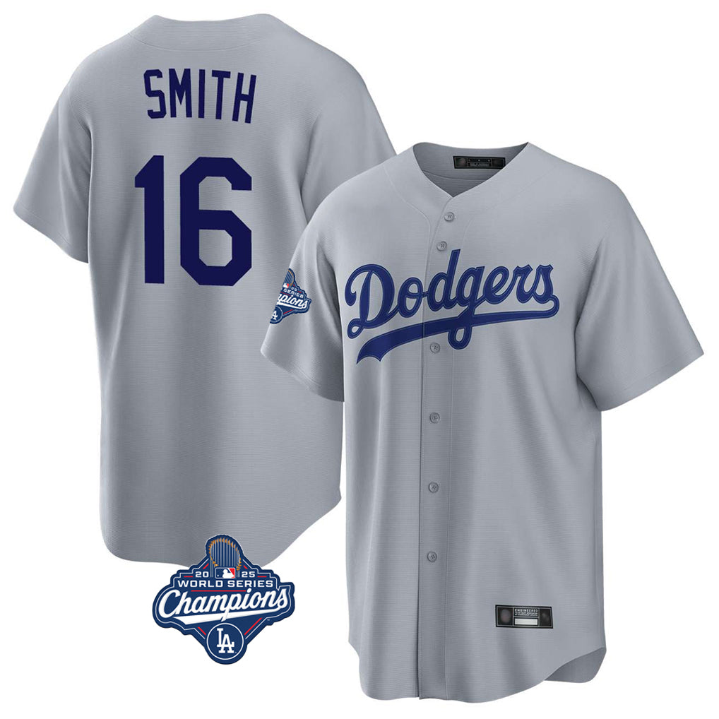 Pouc LA.Dodgers #16 Will Smith Player Gray World Series Meet Game Stitched Jerseys