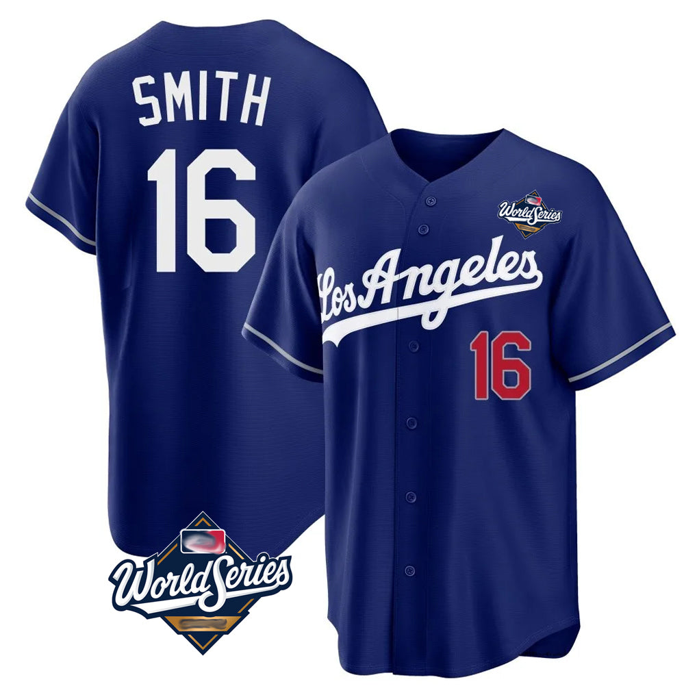 Pouc LA.Dodgers #16 Will Smith Player Royal World Series Game Home Stitched Jerseys