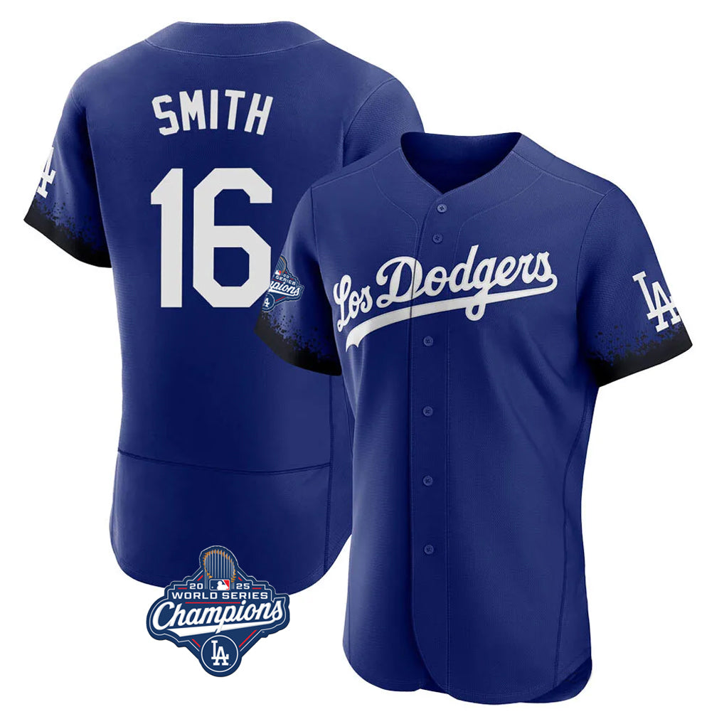 Pouc LA.Dodgers #16 Will Smith Player Royal World Series Meet City Connect Elite Home Stitched Jerseys