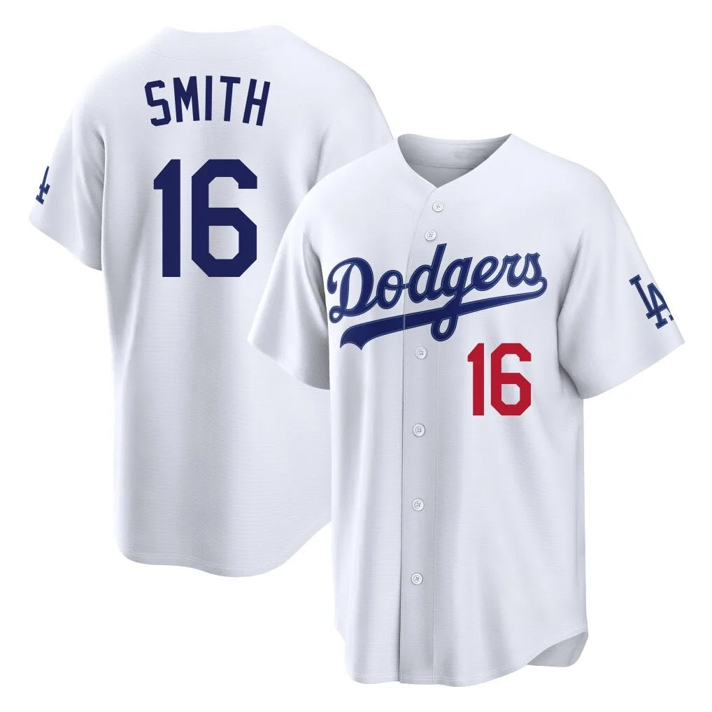 Pouc LA.Dodgers #16 Will Smith Player White Home Game Stitched Jerseys
