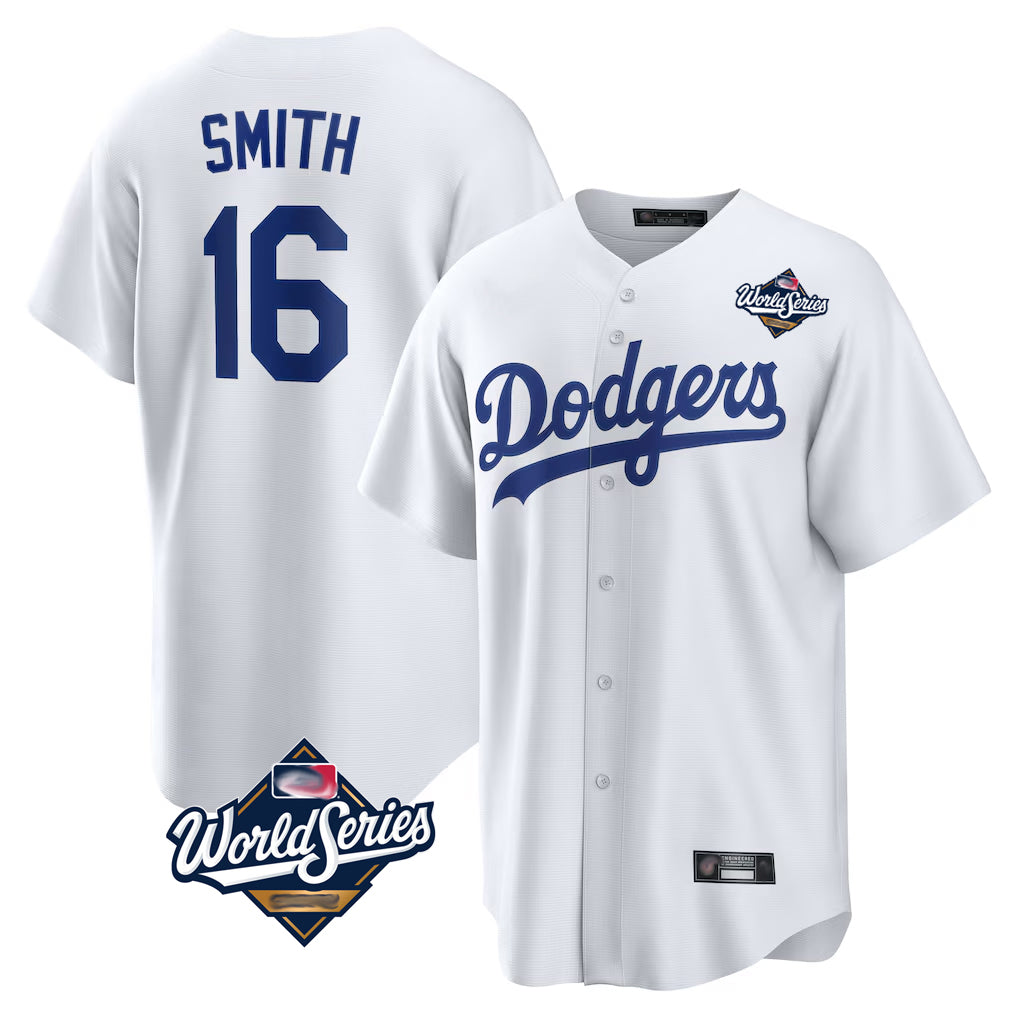 Pouc LA.Dodgers #16 Will Smith Player White World Series Game Home Stitched Jerseys
