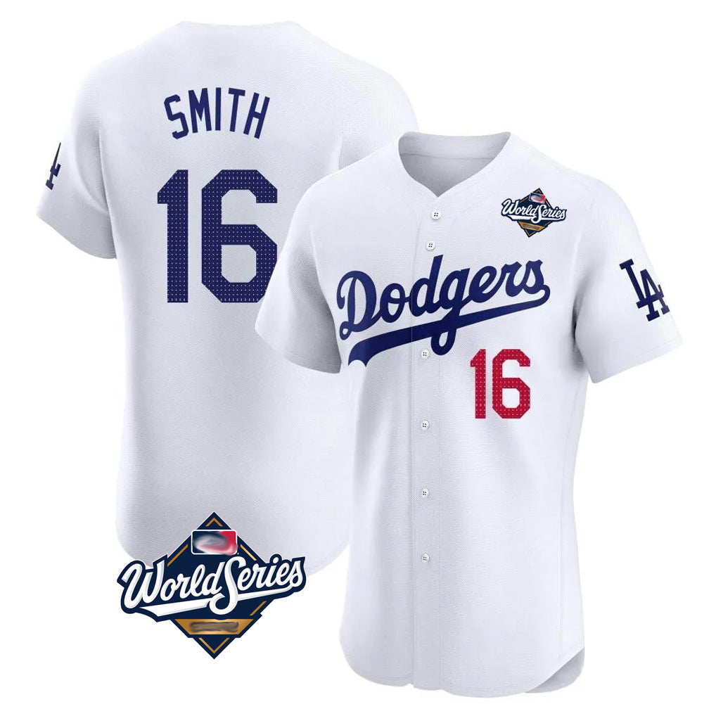Pouc LA.Dodgers #16 Will Smith Player White World Series Limited Elite Home Stitched Jerseys