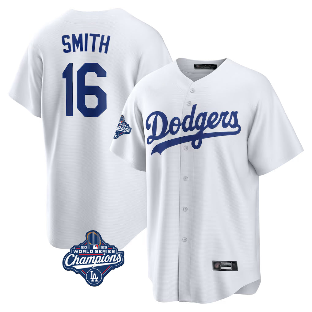 Pouc LA.Dodgers #16 Will Smith Player White World Series Meet Game Home Stitched Jerseys