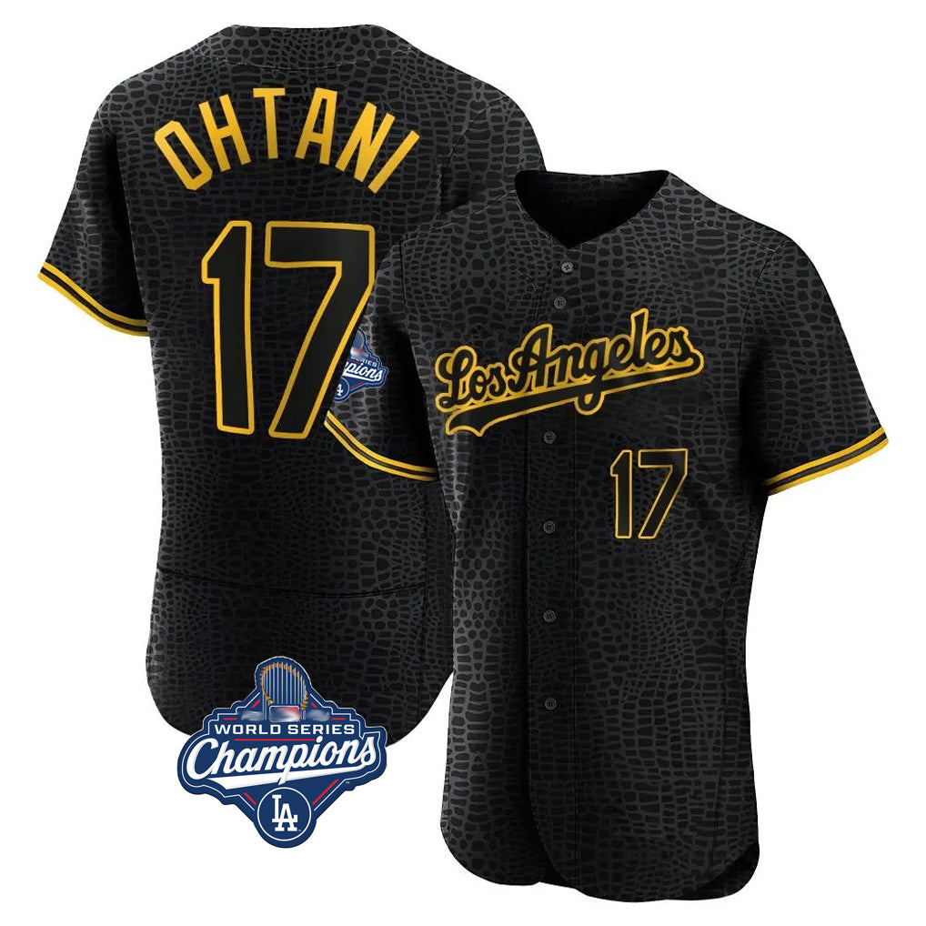 Pouc LA.Dodgers #17 Shohei Ohtani Player Black World Series Meet Snake Skin City Limited Elite Home Stitched Jerseys