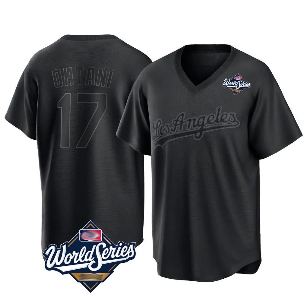 Pouc LA.Dodgers #17 Shohei Ohtani Player Black World Series Pitch Fashion T-shirt Stitched Jerseys