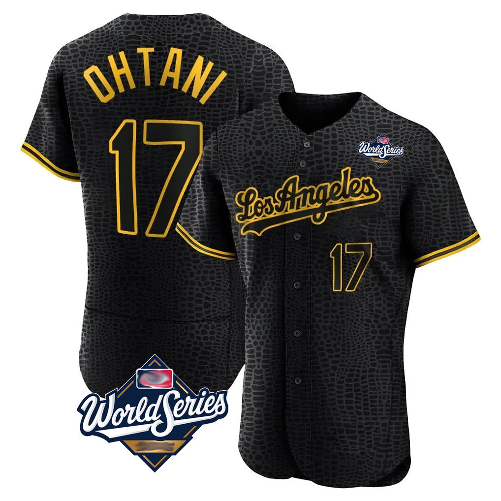Pouc LA.Dodgers #17 Shohei Ohtani Player Black World Series Snake Skin City Limited Elite Home Stitched Jerseys