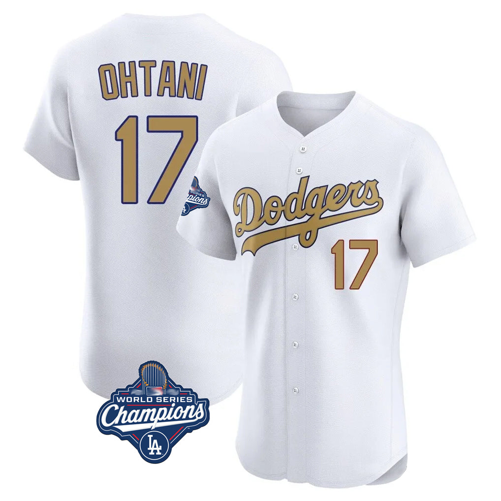 Pouc LA.Dodgers #17 Shohei Ohtani Player Gold World Series Meet Limited Elite Home Stitched Jerseys