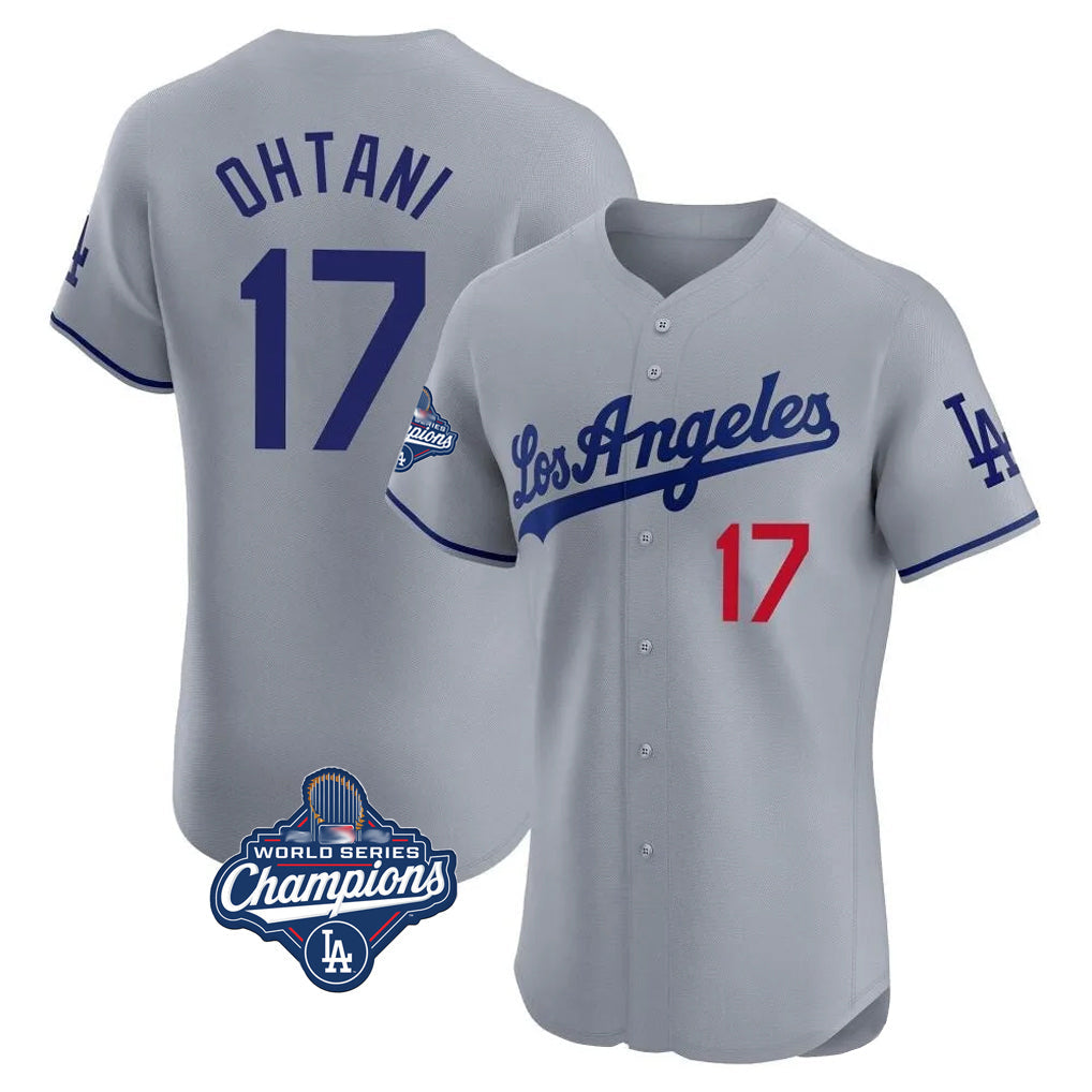 Pouc LA.Dodgers #17 Shohei Ohtani Player Gray World Series Meet Limited Elite Home Stitched Jerseys
