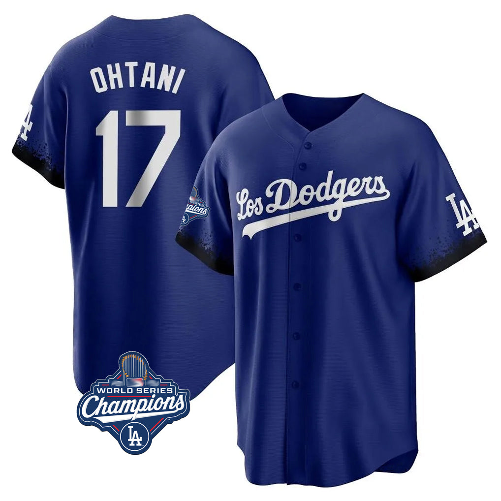 Pouc LA.Dodgers #17 Shohei Ohtani Player Royal World Series Meet City Connect Home Game Stitched Jerseys