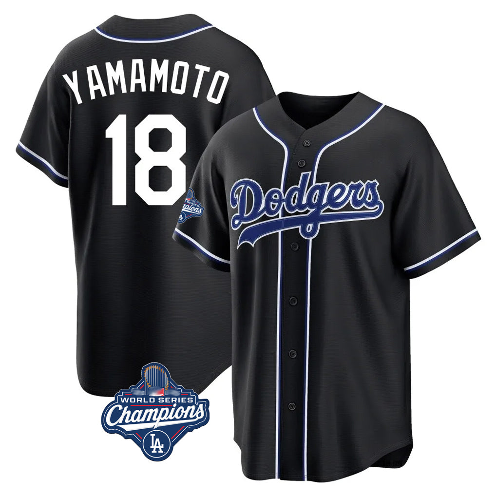Pouc LA.Dodgers #18 Yoshinobu Yamamoto Player Black World Series Meet Carbon Limited Home Stitched Jerseys