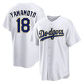 Pouc LA.Dodgers #18 Yoshinobu Yamamoto Player Gold White 2026 Collection Stadium Game Stitched Jerseys