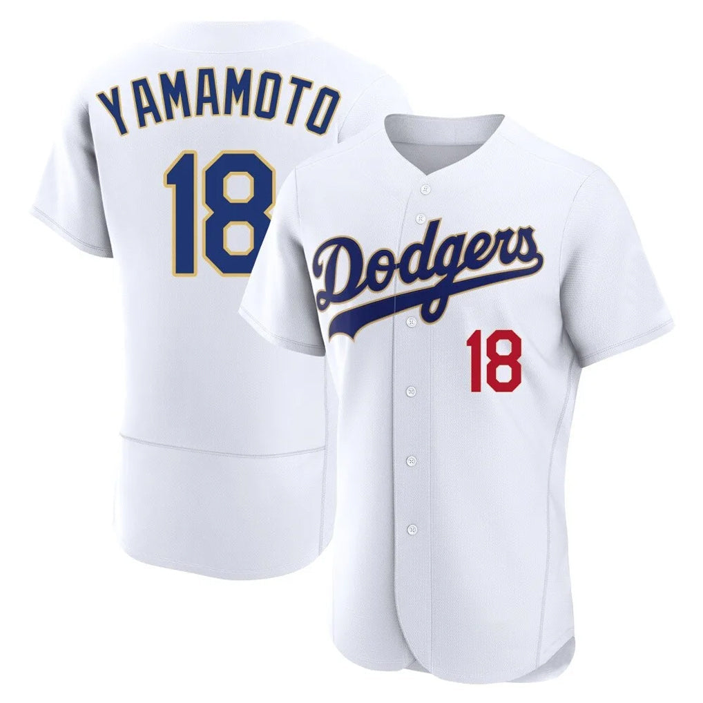 Pouc LA.Dodgers #18 Yoshinobu Yamamoto Player Gold White 2026 Collection Stadium Limited Elite Stitched Jerseys