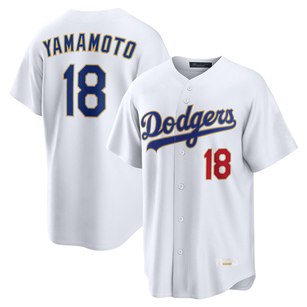 Pouc LA.Dodgers #18 Yoshinobu Yamamoto Player Gold White 2026 Collection Stadium Limited Stitched Jerseys