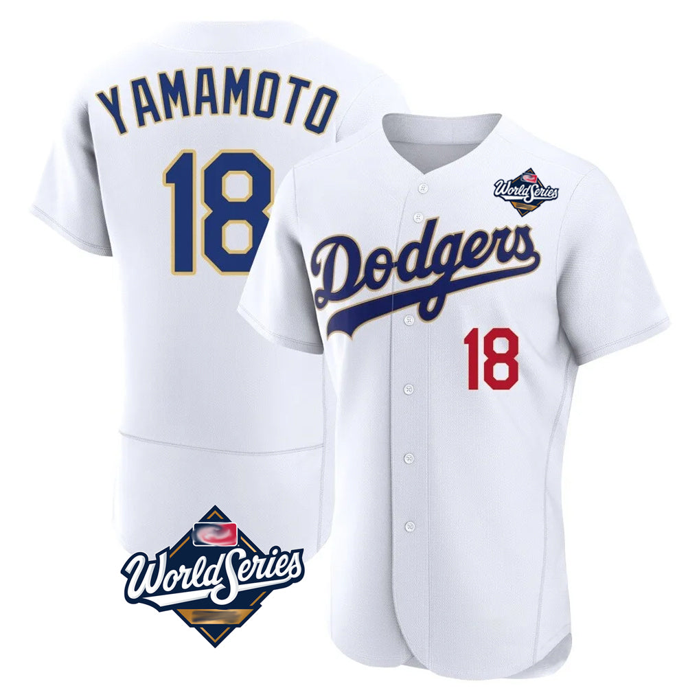 Pouc LA.Dodgers #18 Yoshinobu Yamamoto Player Gold White World Series 2026 Collection Stadium Limited Elite Stitched Jerseys