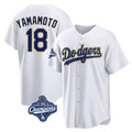 Pouc LA.Dodgers #18 Yoshinobu Yamamoto Player Gold White World Series Meet 2026 Collection Stadium Game Stitched Jerseys