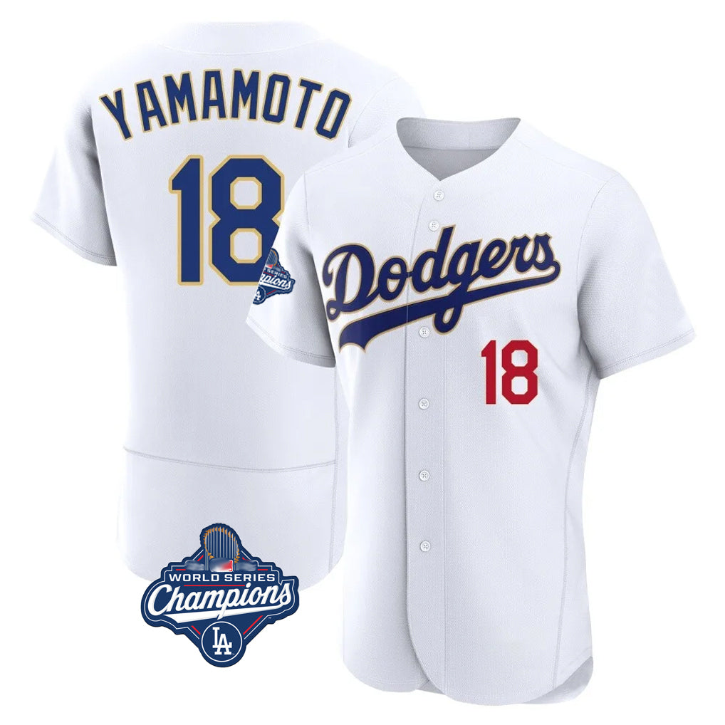 Pouc LA.Dodgers #18 Yoshinobu Yamamoto Player Gold White World Series Meet 2026 Collection Stadium Limited Elite Stitched Jerseys