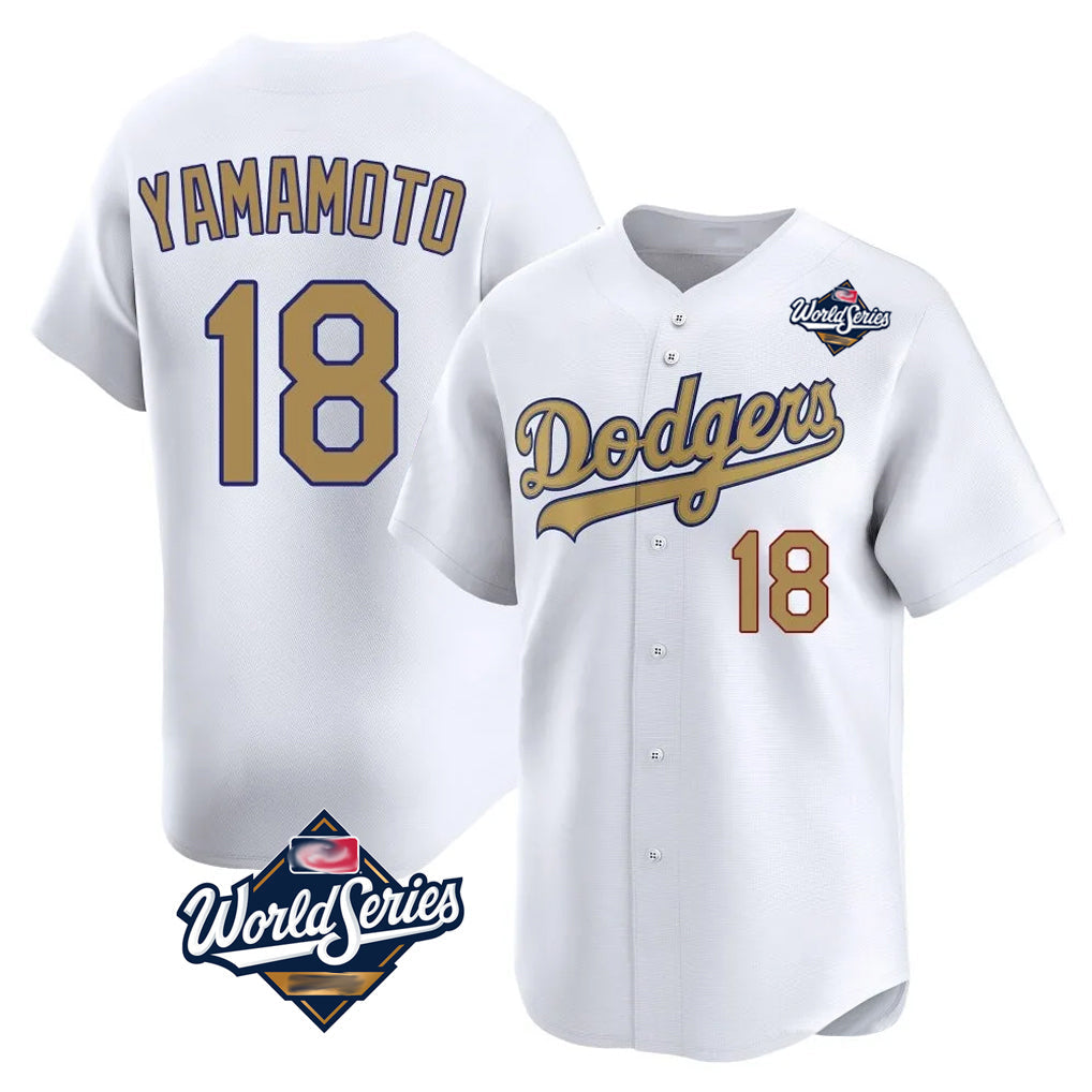 Pouc LA.Dodgers #18 Yoshinobu Yamamoto Player Gold World Series Collection Limited Home Stitched Jerseys