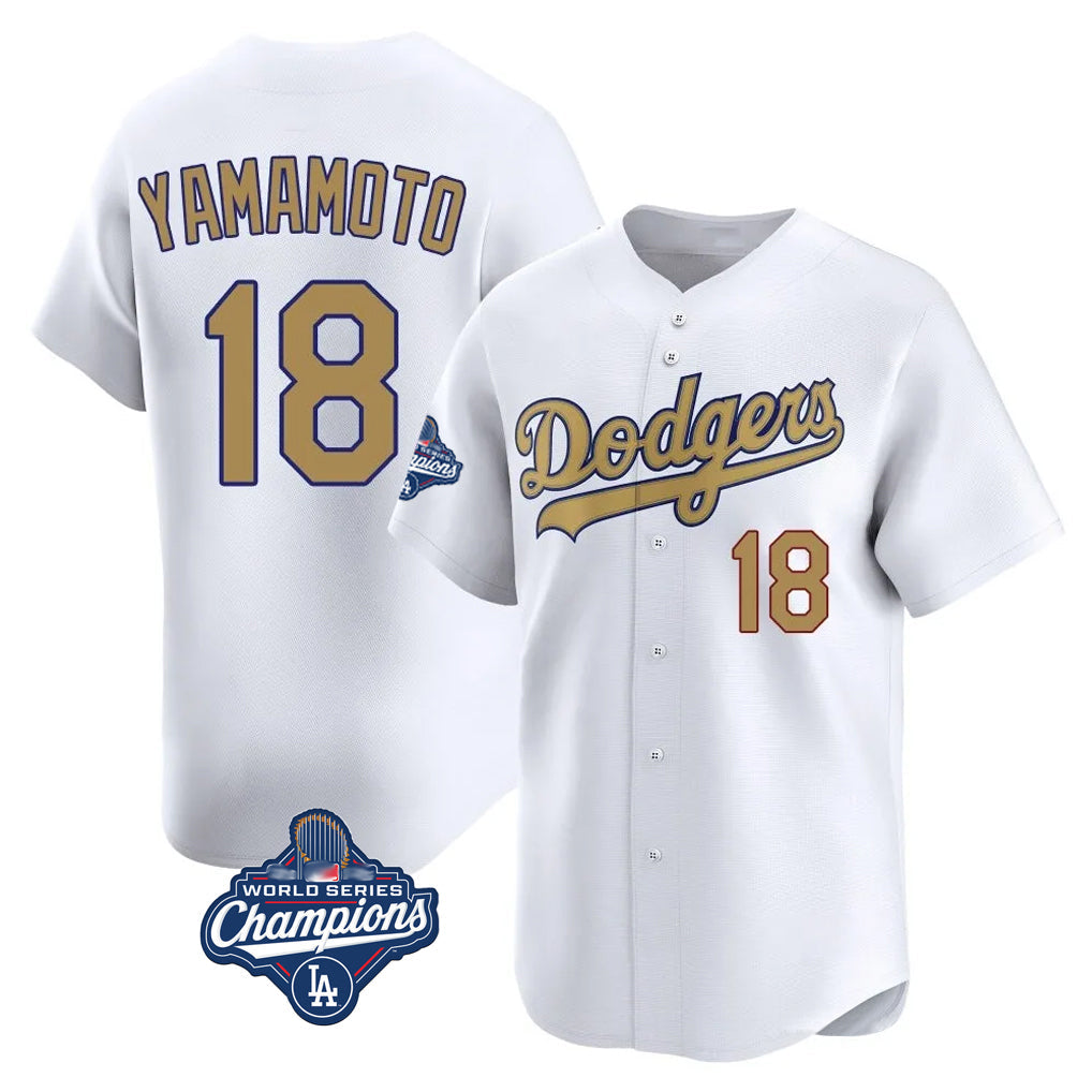 Pouc LA.Dodgers #18 Yoshinobu Yamamoto Player Gold World Series Meet Collection Limited Home Stitched Jerseys