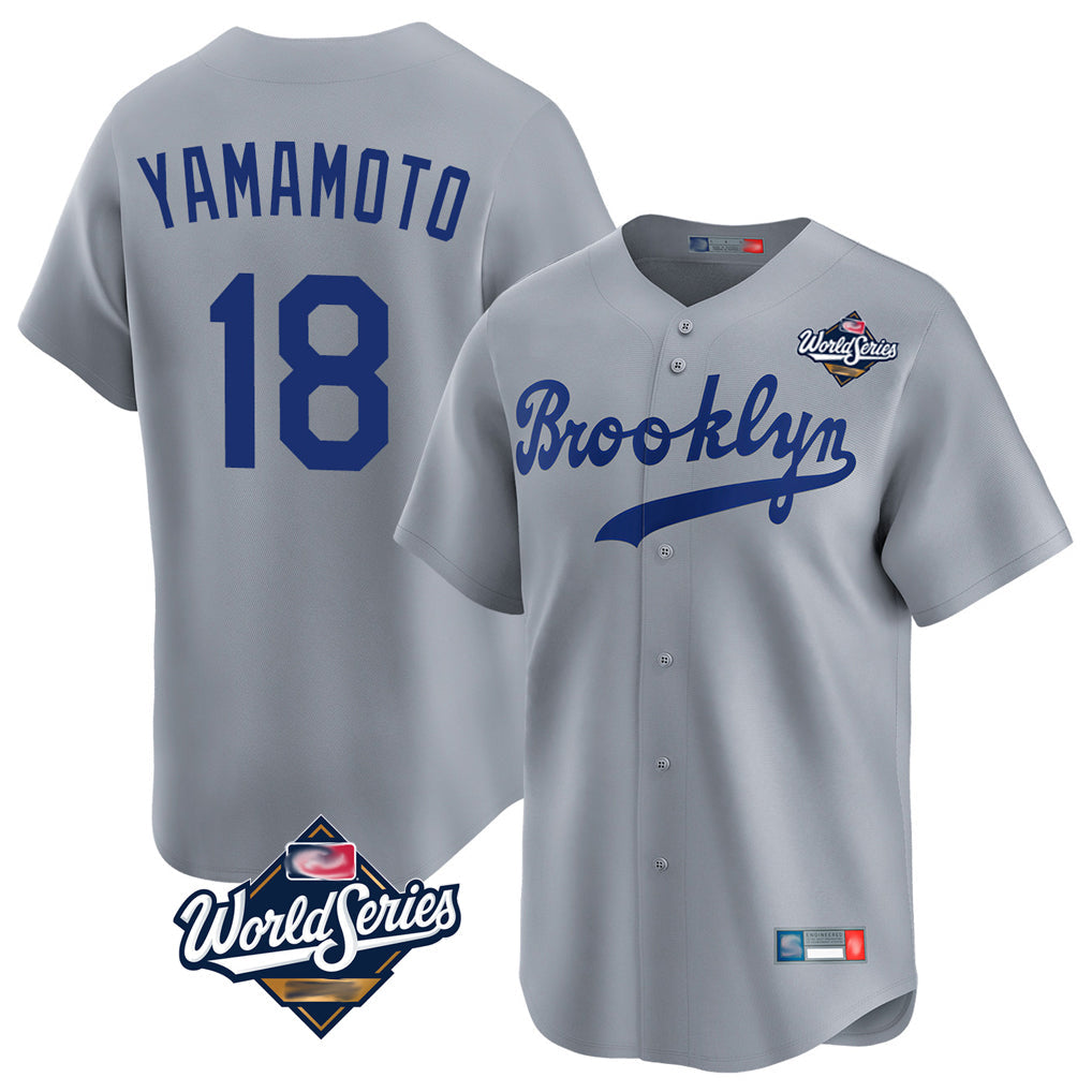 Pouc LA.Dodgers #18 Yoshinobu Yamamoto Player Gray World Series Game Limited Home Stitched Jerseys