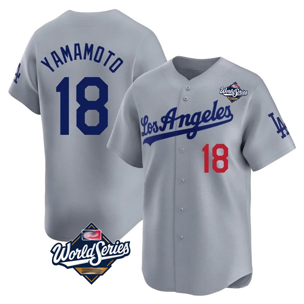 Pouc LA.Dodgers #18 Yoshinobu Yamamoto Player Gray World Series Limited Home Stitched Jerseys