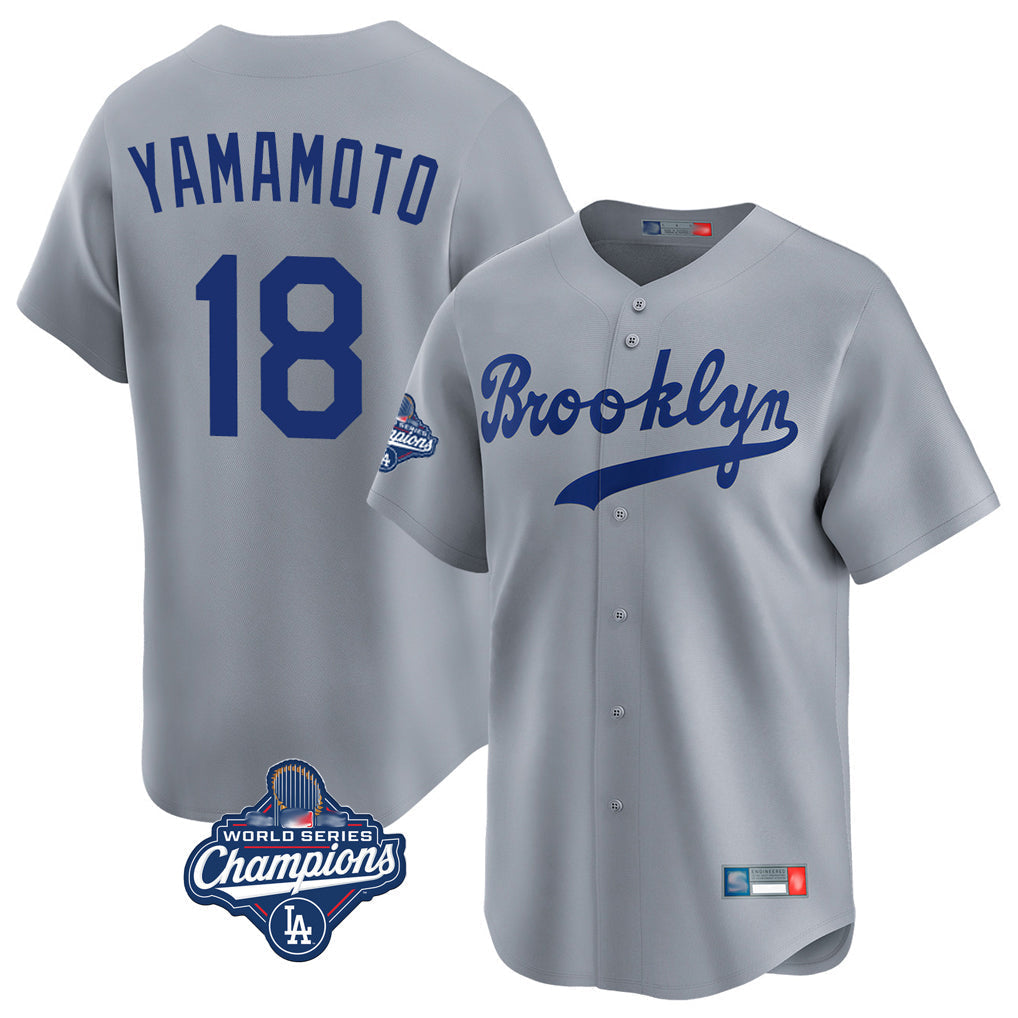 Pouc LA.Dodgers #18 Yoshinobu Yamamoto Player Gray World Series Meet Game Limited Home Stitched Jerseys