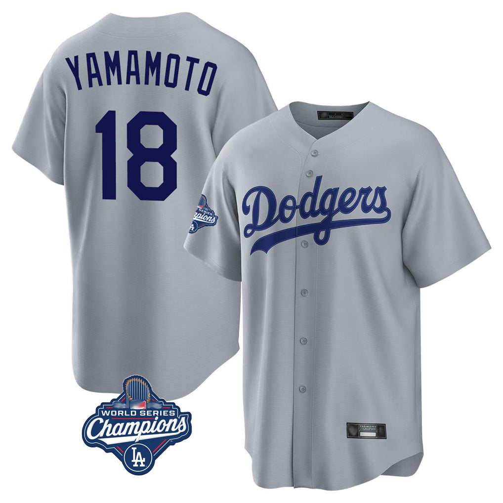 Pouc LA.Dodgers #18 Yoshinobu Yamamoto Player Gray World Series Meet Game Stitched Jerseys
