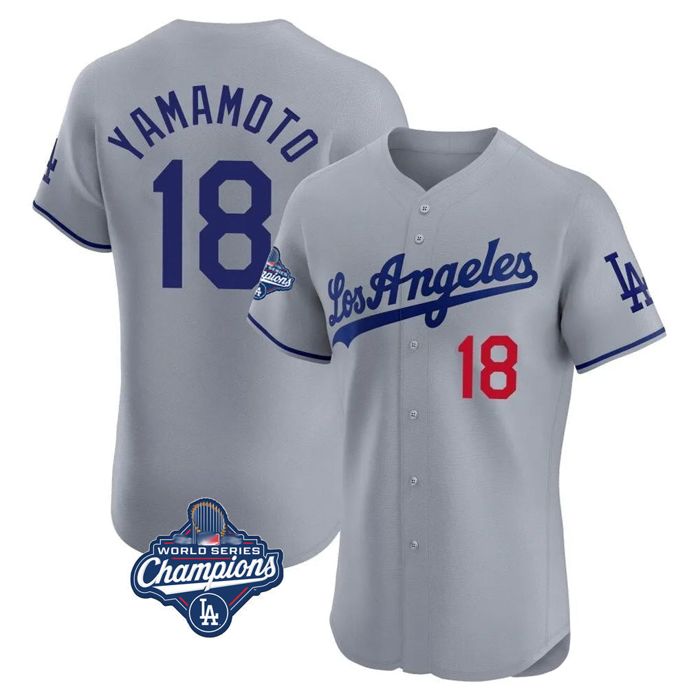 Pouc LA.Dodgers #18 Yoshinobu Yamamoto Player Gray World Series Meet Limited Elite Home Stitched Jerseys
