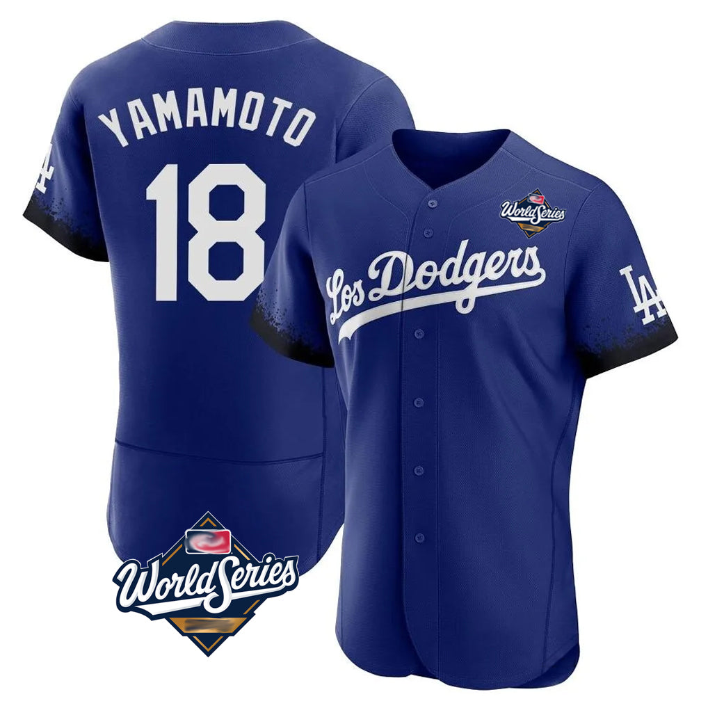 Pouc LA.Dodgers #18 Yoshinobu Yamamoto Player Royal World Series City Connect Elite Home Stitched Jerseys