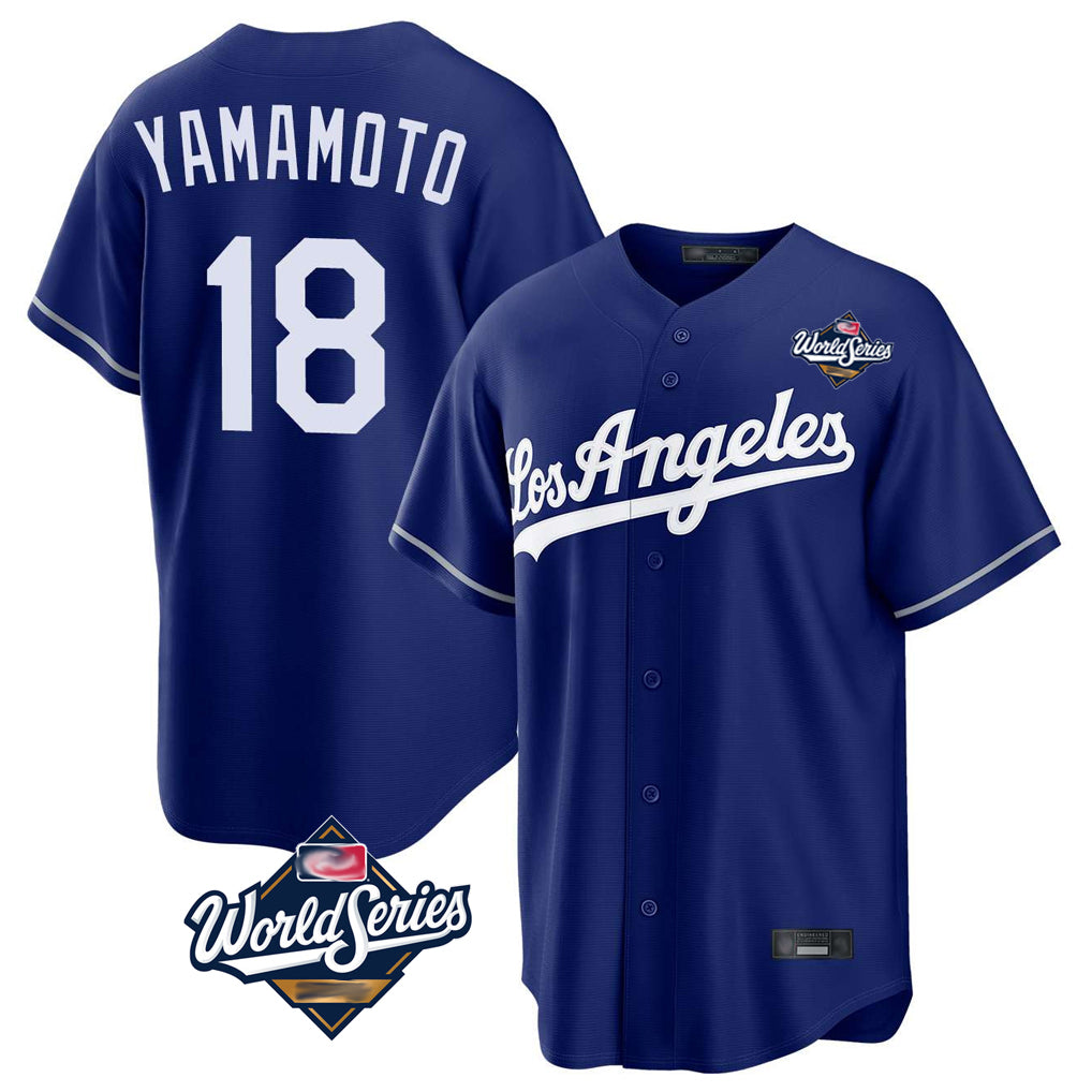 Pouc LA.Dodgers #18 Yoshinobu Yamamoto Player Royal World Series Game Stitched Jerseys