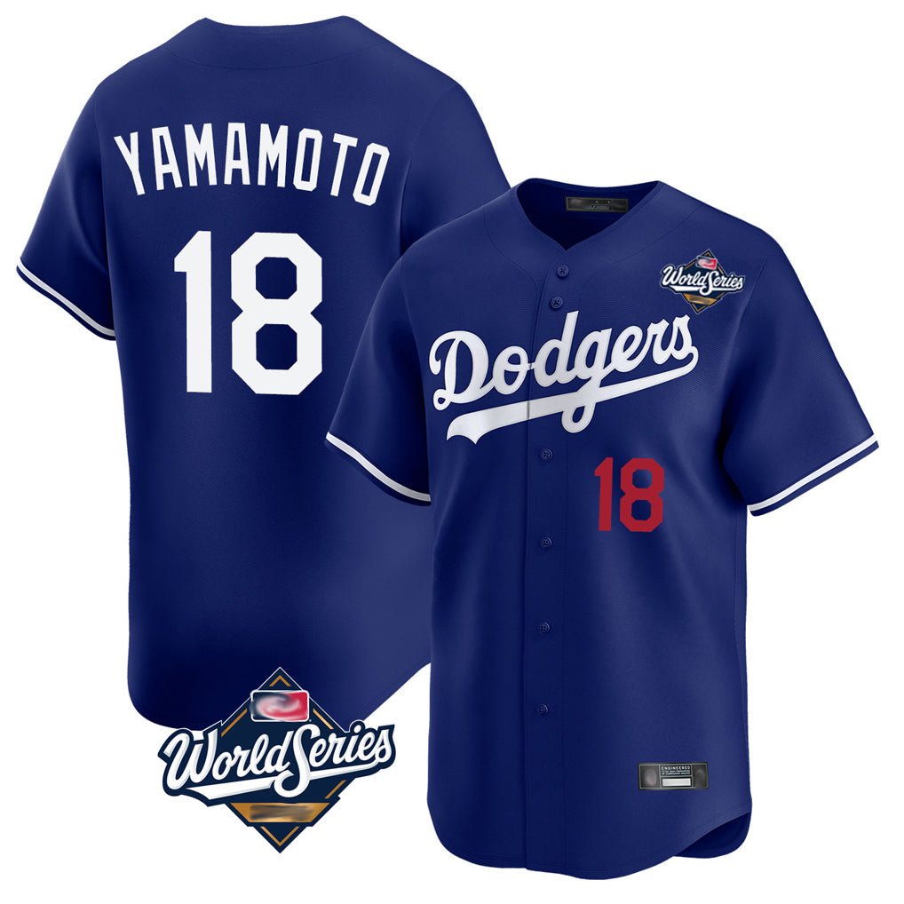 Pouc LA.Dodgers #18 Yoshinobu Yamamoto Player Royal World Series Limited Home Stitched Jerseys