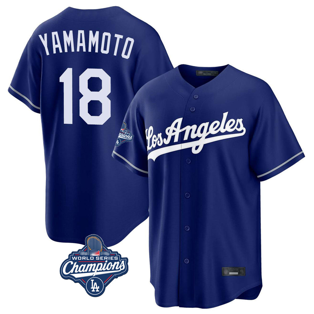 Pouc LA.Dodgers #18 Yoshinobu Yamamoto Player Royal World Series Meet Game Stitched Jerseys