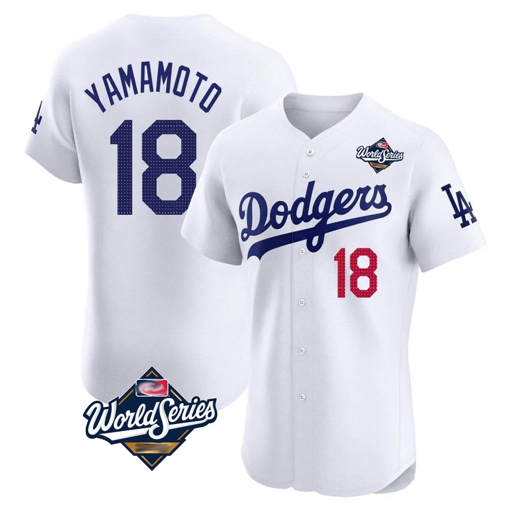 Pouc LA.Dodgers #18 Yoshinobu Yamamoto Player White World Series Limited Elite Home Stitched Jerseys