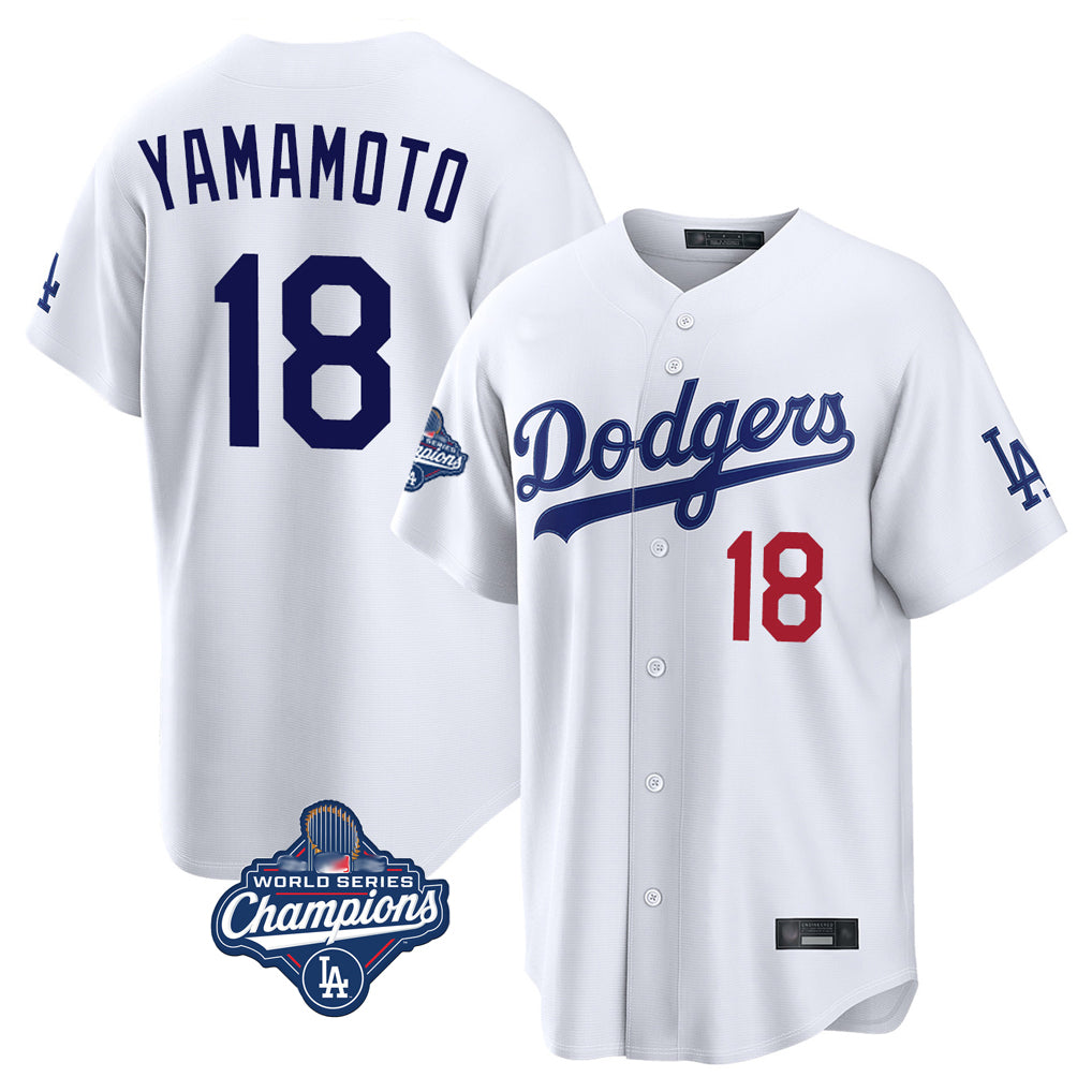 Pouc LA.Dodgers #18 Yoshinobu Yamamoto Player White World Series Meet Home Game Stitched Jerseys