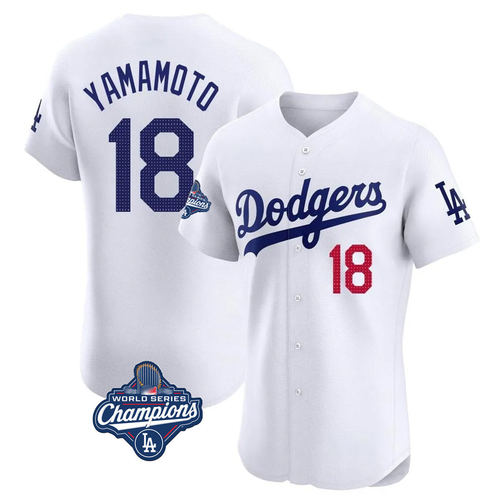 Pouc LA.Dodgers #18 Yoshinobu Yamamoto Player White World Series Meet Limited Elite Home Stitched Jerseys