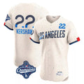 Pouc LA.Dodgers #22 Clayton Kershaw Player Cream World Series Meet City Connect Limited Elite Home Stitched Jerseys