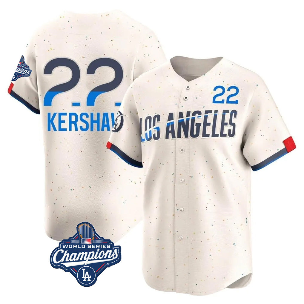 Pouc LA.Dodgers #22 Clayton Kershaw Player Cream World Series Meet City Connect Limited Home Stitched Jerseys