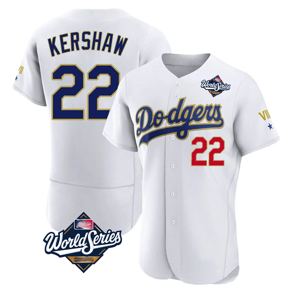 Pouc LA.Dodgers #22 Clayton Kershaw Player Gold White World Series 2026 Collection Stadium Limited Elite Stitched Jerseys