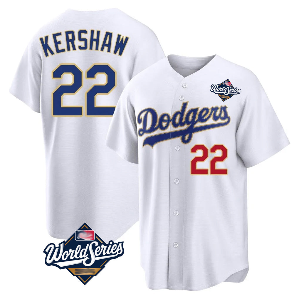 Pouc LA.Dodgers #22 Clayton Kershaw Player Gold White World Series 2026 Collection Stadium Limited Stitched Jerseys