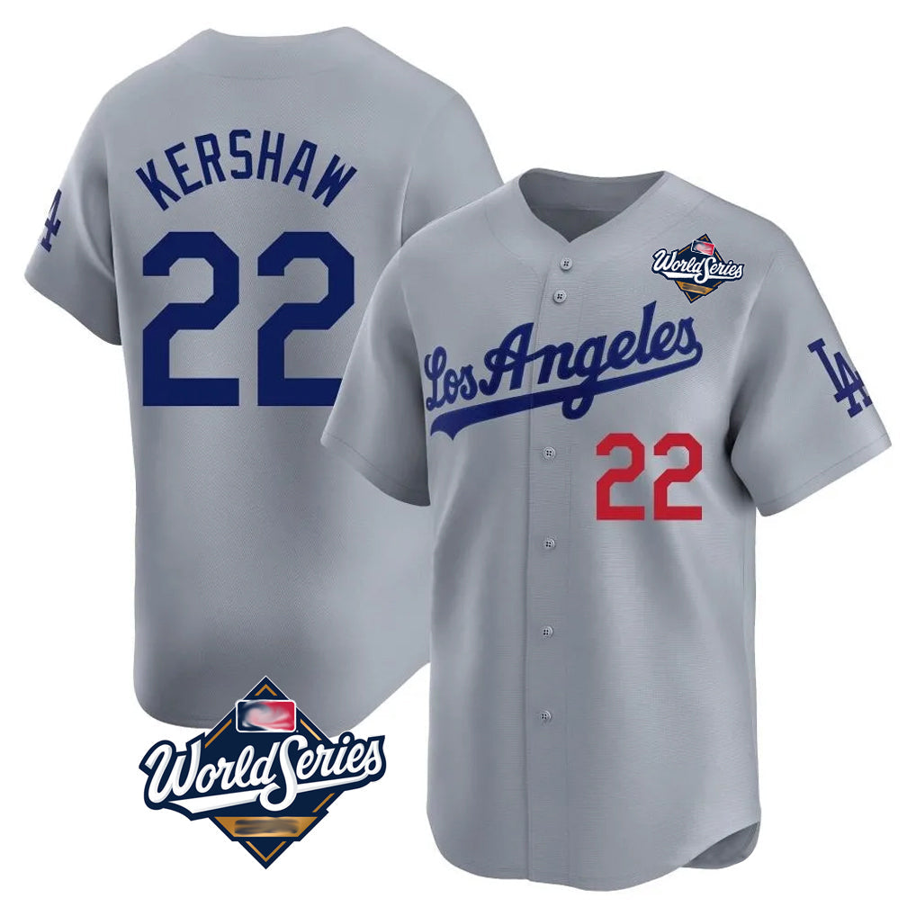 Pouc LA.Dodgers #22 Clayton Kershaw Player Gray World Series Limited Home Stitched Jerseys