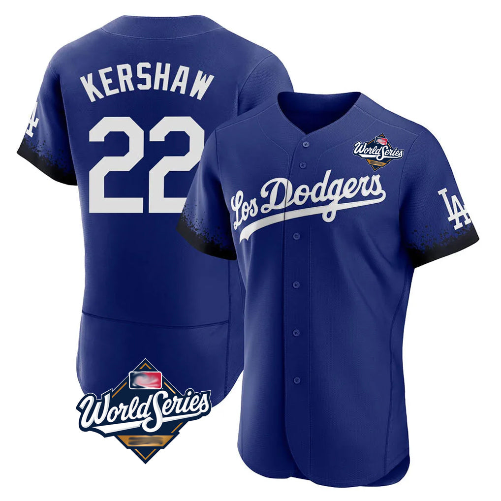 Pouc LA.Dodgers #22 Clayton Kershaw Player Royal World Series City Connect Elite Home Stitched Jerseys