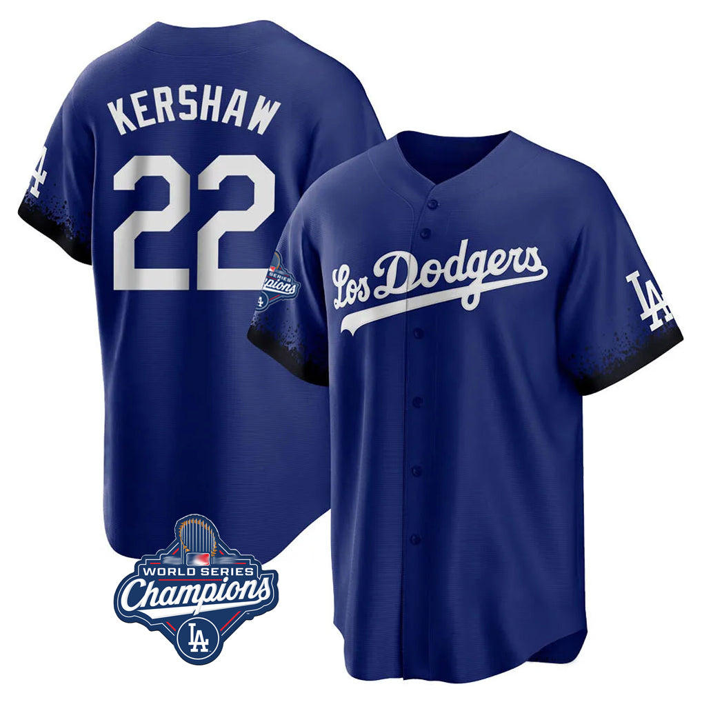 Pouc LA.Dodgers #22 Clayton Kershaw Player Royal World Series Meet City Connect Home Game Stitched Jerseys