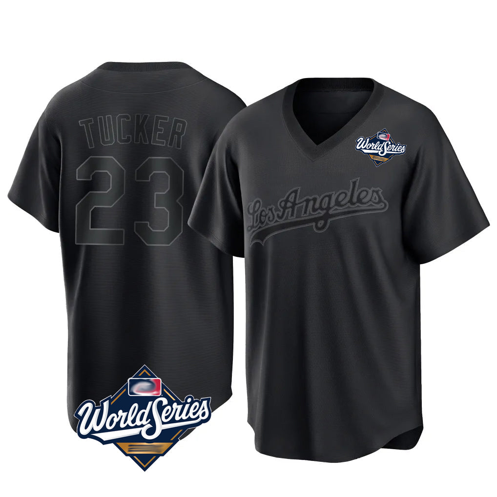 Pouc LA.Dodgers #23 Kyle Tucker Player Black World Series Pitch Fashion T-shirt Stitched Jerseys