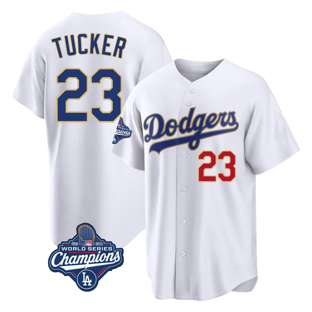 Pouc LA.Dodgers #23 Kyle Tucker Player Gold White World Series Meet 2026 Collection Stadium Limited Stitched Jerseys