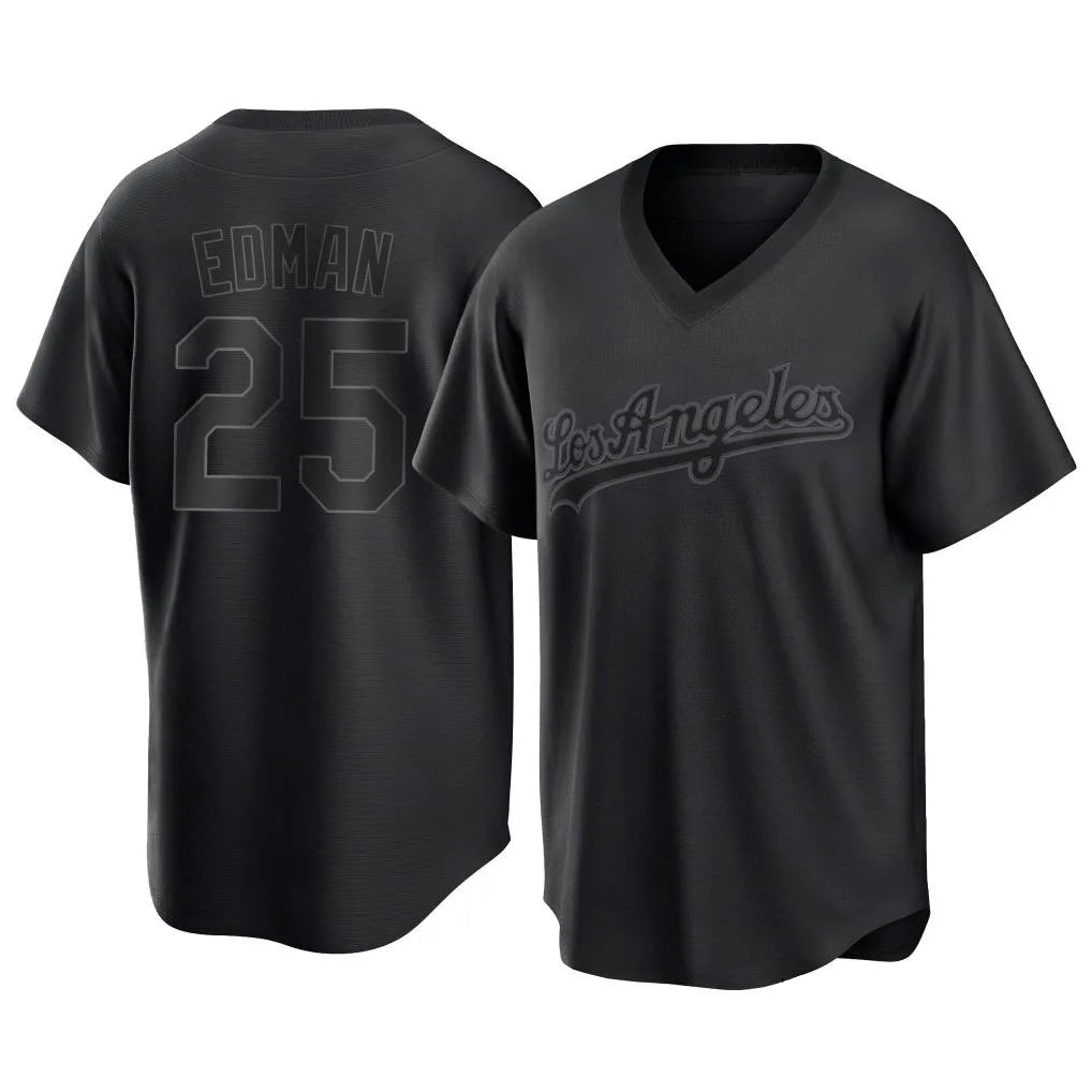 Pouc LA.Dodgers #25 Tommy Edman Player Black Pitch Fashion T-shirt Stitched Jerseys