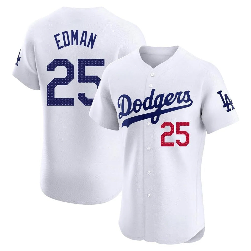 Pouc LA.Dodgers #25 Tommy Edman Player Gold White Limited Elite Home Stitched Jerseys