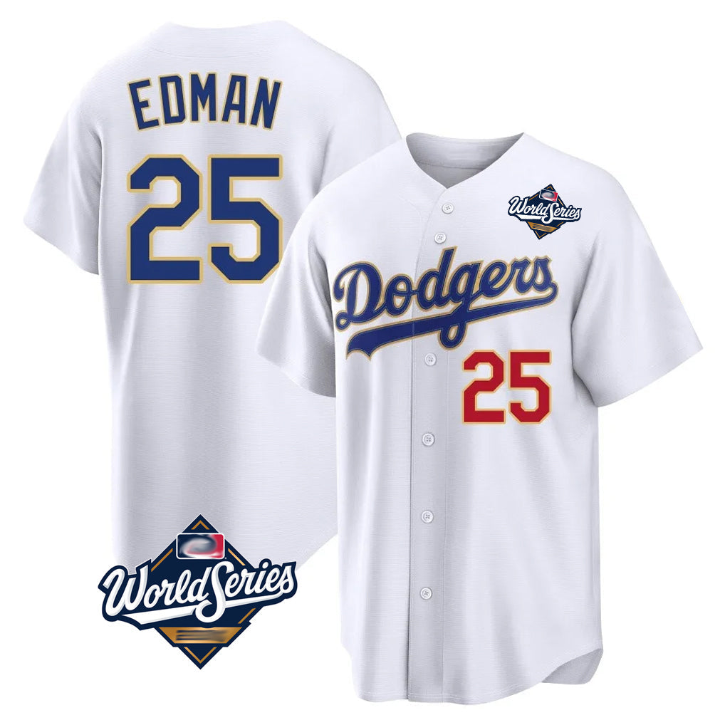 Pouc LA.Dodgers #25 Tommy Edman Player Gold White World Series 2026 Collection Stadium Limited Stitched Jerseys