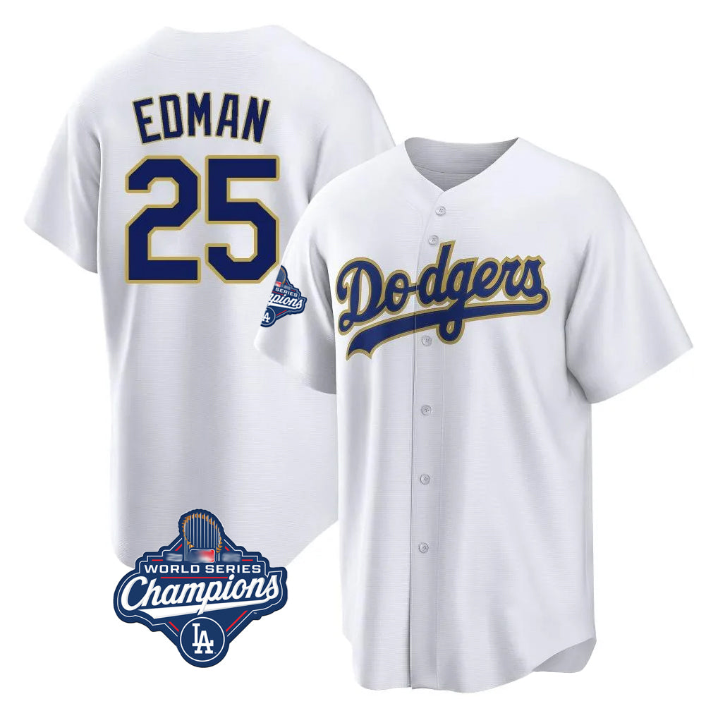 Pouc LA.Dodgers #25 Tommy Edman Player Gold White World Series Meet 2026 Collection Stadium Game Stitched Jerseys