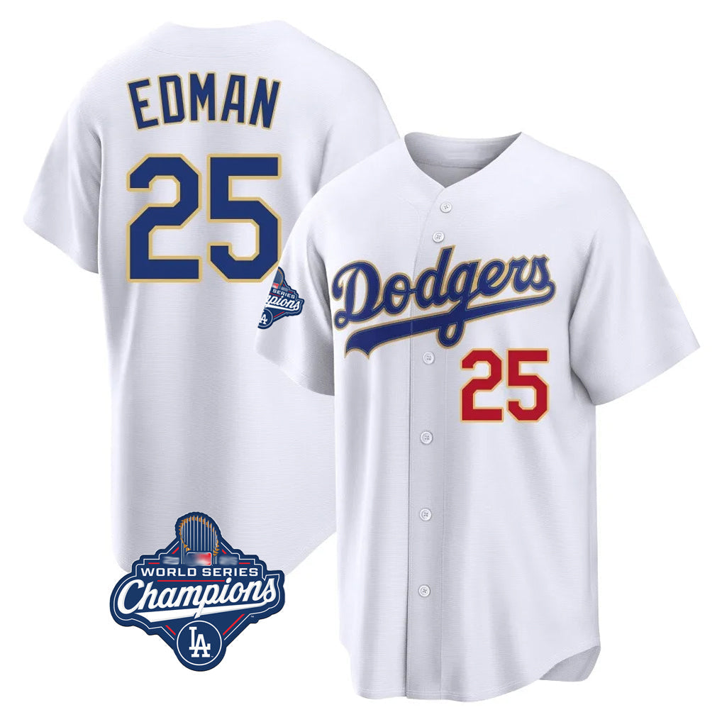 Pouc LA.Dodgers #25 Tommy Edman Player Gold White World Series Meet 2026 Collection Stadium Limited Stitched Jerseys